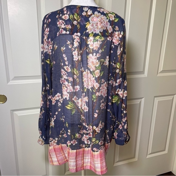 Soft Surroundings Adele Cherry Blossom Tunic Top V-Neck Long Sleeve Navy Blue - Picture 8 of 17